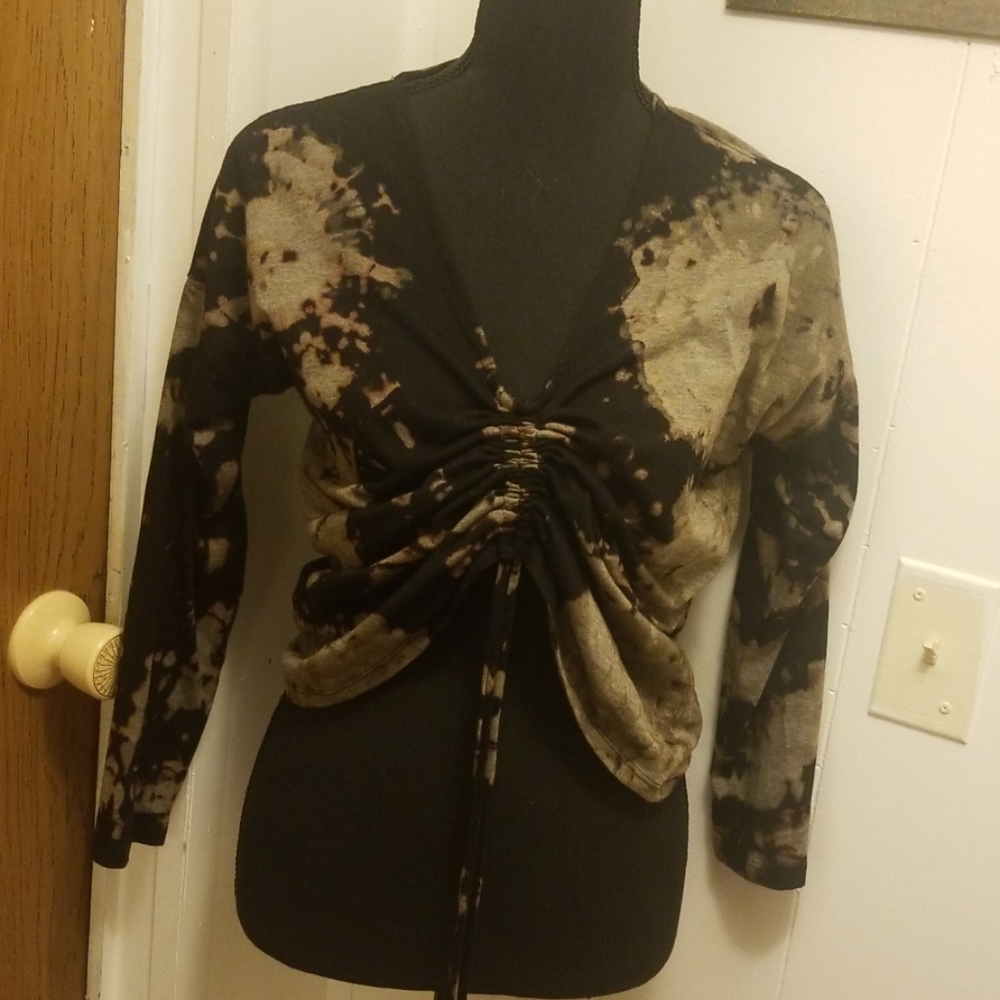 Custom Reverse Tie Dye Draw String Shirt Top Boho